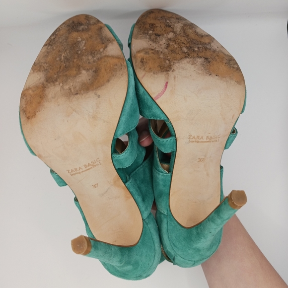 Zara Sz 37 Turquoise Suede Cutout Stiletto High Heel Festival Club Womens - Picture 9 of 10